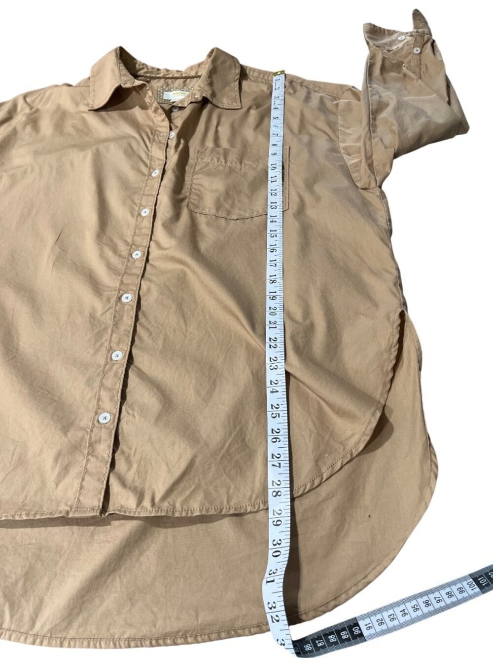 Maeve By Anthropologie Womens Size L The Bennet Button-Up Top Tan Cotton Shirt - Picture 7 of 9